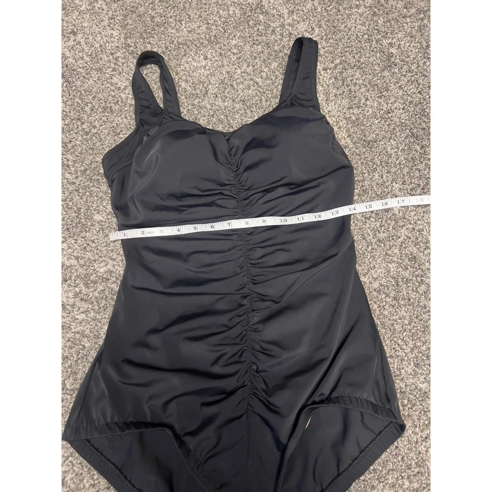 Le‎ Cove Womens Ruched One Piece Swimsuit Black Size 16 Scoop Neck Wide Strap